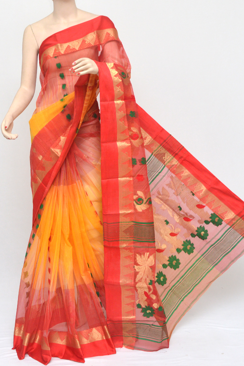 Red Color Cotton Tant Banarorsi Bengal Handloom Saree (with Blouse) - Mc2510581